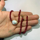 Red Chalcedony Freshwater Pearl Necklace 18 Inches Women Jewelry