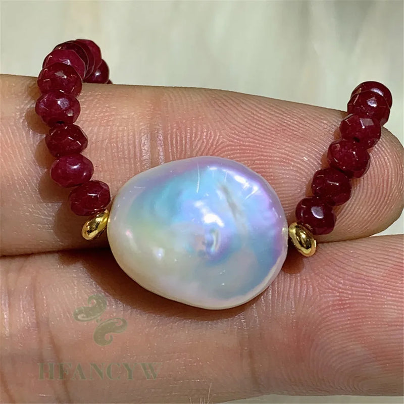 Red Chalcedony Freshwater Pearl Necklace 18 Inches Women Jewelry