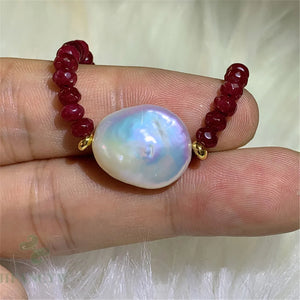 Red Chalcedony Freshwater Pearl Necklace 18 Inches Women Jewelry