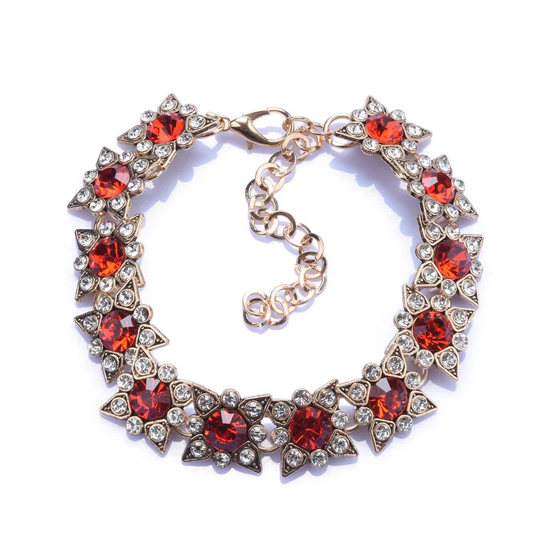 Red Champagne Green Rhinestone Bracelet Star Shape Charm Bangle