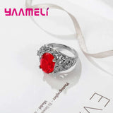 Red Charm 925 Silver Needle Rings Crystal Rhinestone Jewelry