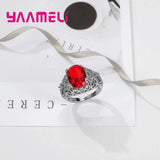 Red Charm 925 Silver Needle Rings Crystal Rhinestone Jewelry