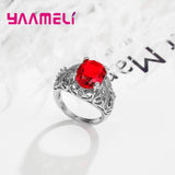 Red Charm 925 Silver Needle Rings Crystal Rhinestone Jewelry