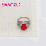 Red Charm 925 Silver Needle Rings Crystal Rhinestone Jewelry