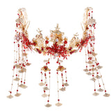Red Chinese Bridal Jewelry Set Long Chains Hanfu Tiara Crown Earrings