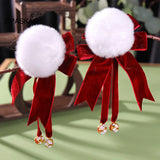 Red Chinese Hairpins Girls Bowknot Plush Hair Clips Vintage Barrettes