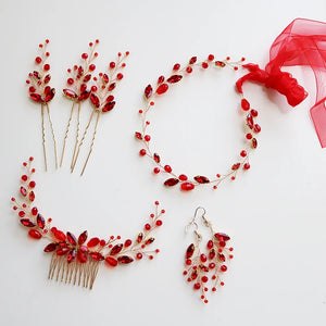 Red Crystal Women Hair Jewelry Accessories Plant Combs Head Decoration