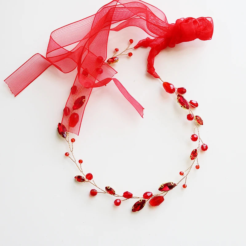 Red Crystal Women Hair Jewelry Accessories Plant Combs Head Decoration