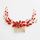 Red Crystal Women Hair Jewelry Accessories Plant Combs Head Decoration