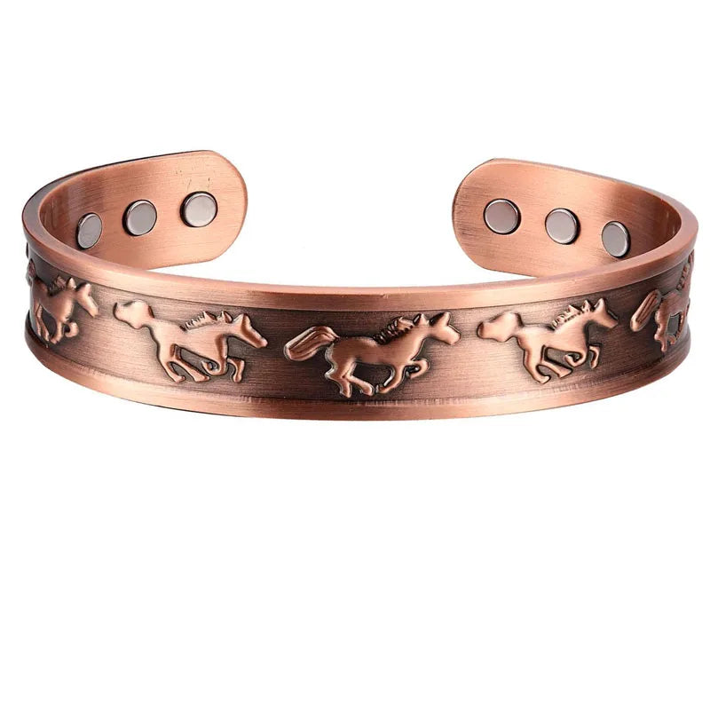 Red Copper Horse Convex Carving Magnetic Cuff Bracelet Bangle