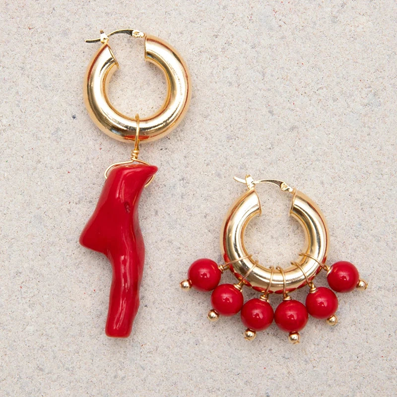 Red Coral Drop Earrings For Women