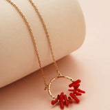 Red Coral Pendant Necklace Bohemia Copper Metal Jewelry