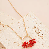 Red Coral Pendant Necklace Bohemia Copper Metal Jewelry