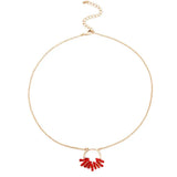 Red Coral Pendant Necklace Bohemia Copper Metal Jewelry
