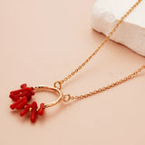 Red Coral Pendant Necklace Bohemia Copper Metal Jewelry