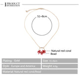 Red Coral Pendant Necklace Bohemia Copper Metal Jewelry