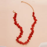 Red Coral Stone Chocker Necklace Plated Acrylic Bohemia Ethnical