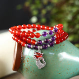 Red Crystal Bracelets with Fox Cherry Charm Pendant for Women