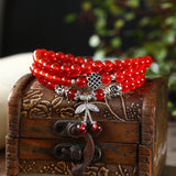 Red Crystal Bracelets with Fox Cherry Charm Pendant for Women