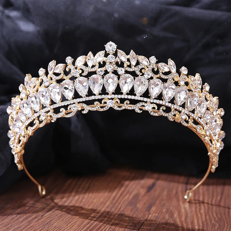 Red Crystal Crown Bridal Wedding Tiaras Rhinestone Hair Jewelry
