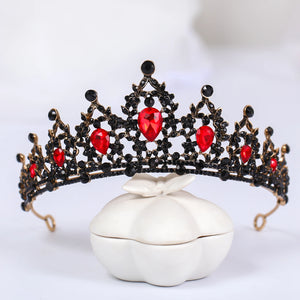 Red Crystal Crown Bride Hair Accessories Rhinestone Crystal Wedding Crown Tiara