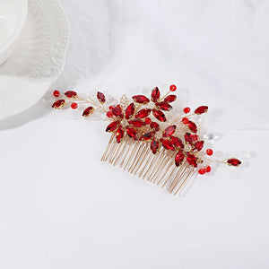 Red Crystal Hair Comb Wedding Hair Accessories For Women