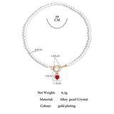 Crystal Love Heart Pendant Pearl Necklace Elegant Beaded Choker Jewelry
