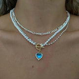 Crystal Love Heart Pendant Pearl Necklace Elegant Beaded Choker Jewelry