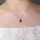 Red Ruby Gemstone Pendant Necklace Silver Vintage Jewelry