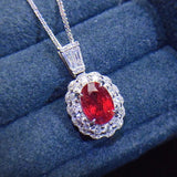 Red Ruby Gemstone Pendant Necklace Silver Vintage Jewelry