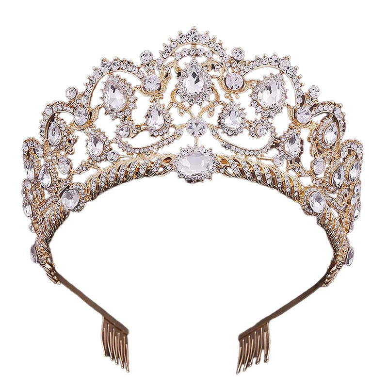 Red Crystal Tiara Vintage Rhinestone Pageant Crown Wedding Hair Jewelry