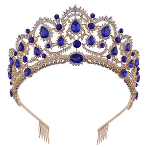 Red Crystal Tiara Vintage Rhinestone Pageant Crown Wedding Hair Jewelry