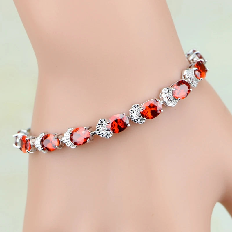 Red CZ Zircon 925 Silver Charm Bracelet Christmas Women
