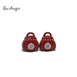 Red Handbag Style Metal Bell Charms With CZ Beads Necklace Pendant