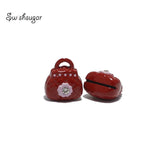 Red Handbag Style Metal Bell Charms With CZ Beads Necklace Pendant