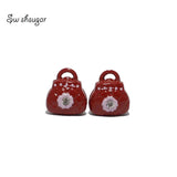 Red Handbag Style Metal Bell Charms With CZ Beads Necklace Pendant