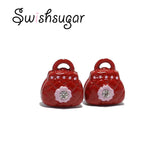 Red Handbag Style Metal Bell Charms With CZ Beads Necklace Pendant