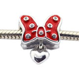 Red Enamel Bow & Heart Beads for DIY Bracelets