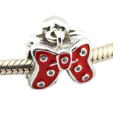 Red Enamel Bow & Heart Beads for DIY Bracelets