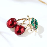 Red Enamel Brooches Cherry Corsage Bouquet Hijab Pins Feminino