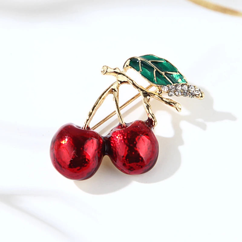 Red Enamel Brooches Cherry Corsage Bouquet Hijab Pins Feminino