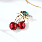 Red Enamel Brooches Cherry Corsage Bouquet Hijab Pins Feminino