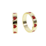 Red Enamel Heart Band Engagement Rings Plated Wedding Jewelry