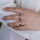 Red Enamel Heart Band Engagement Rings Plated Wedding Jewelry