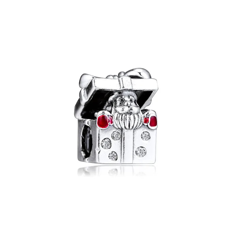Santa Giftbox Enamel Charm Beads 925 Silver Winter Charms Bracelets DIY