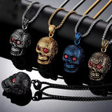 Men's Red Eyes Skull Pendant Necklace, 316L Stainless Steel