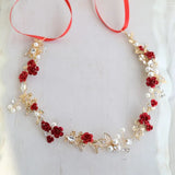 Red Floral Bridal Headband Wedding Hair Comb Accessories