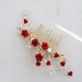 Red Floral Bridal Headband Wedding Hair Comb Accessories