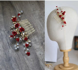 Red Floral Bridal Headband Wedding Hair Comb Accessories