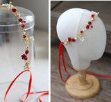 Red Floral Bridal Headband Wedding Hair Comb Accessories